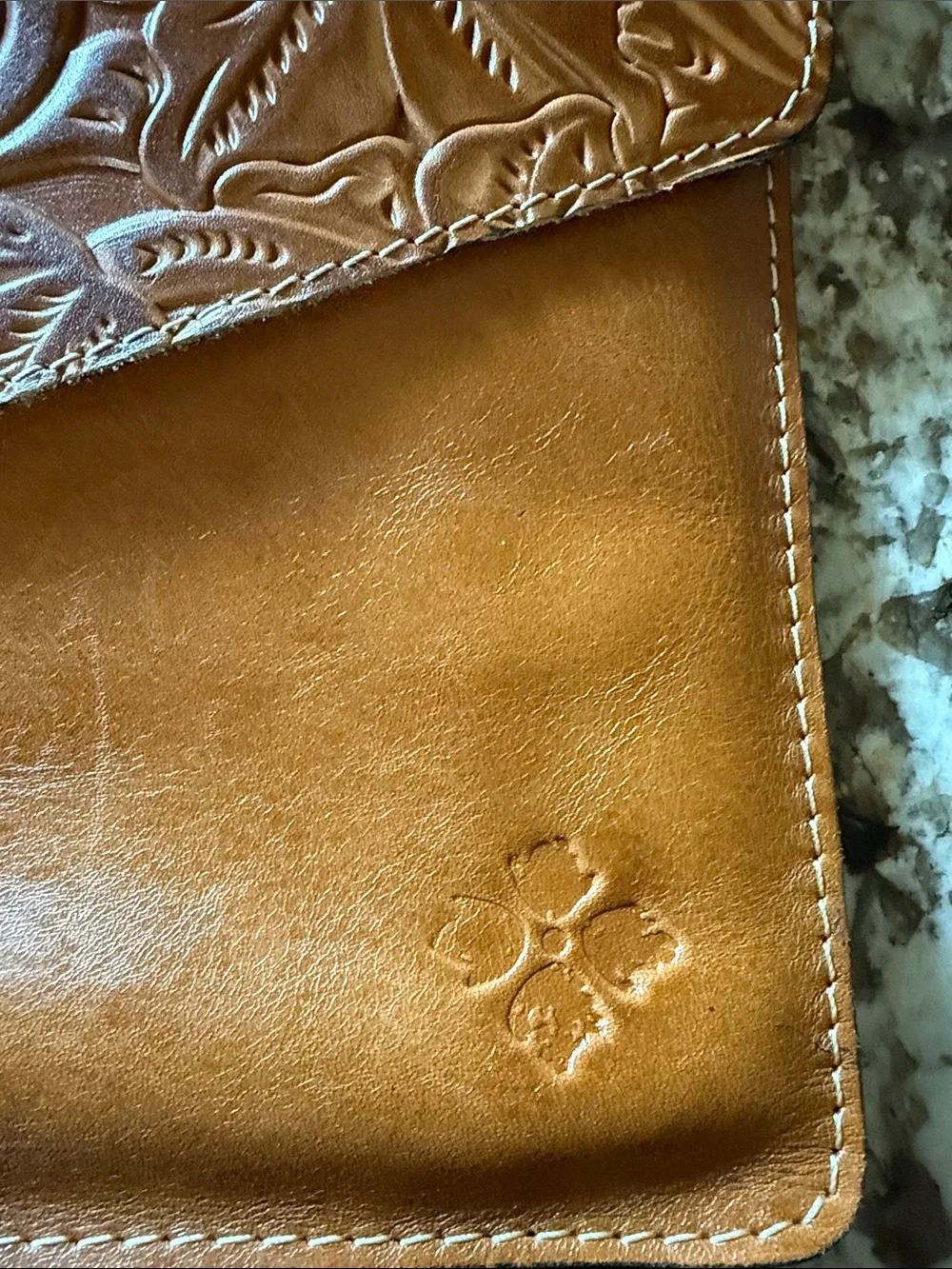 Patricia Nash Tooled Leather Envelope Clutch in Cognac Brown